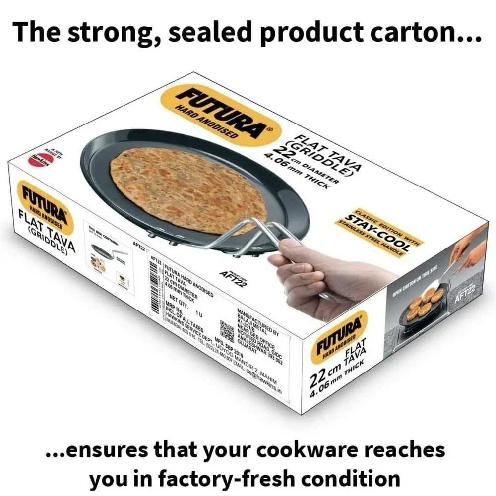 Hawkins Futura 22 cm‎ Flat Tava, Hard Anodised Tawa, (Black) AFT22